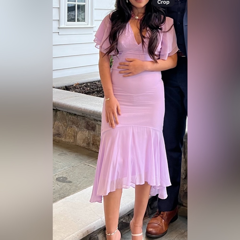 Boohoo Purple lilac Midi Trumpet Skirt Cocktail dress perfect for wedding guest